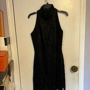 Carmen Marc Valvo Black Halter Sheath Mini Dress